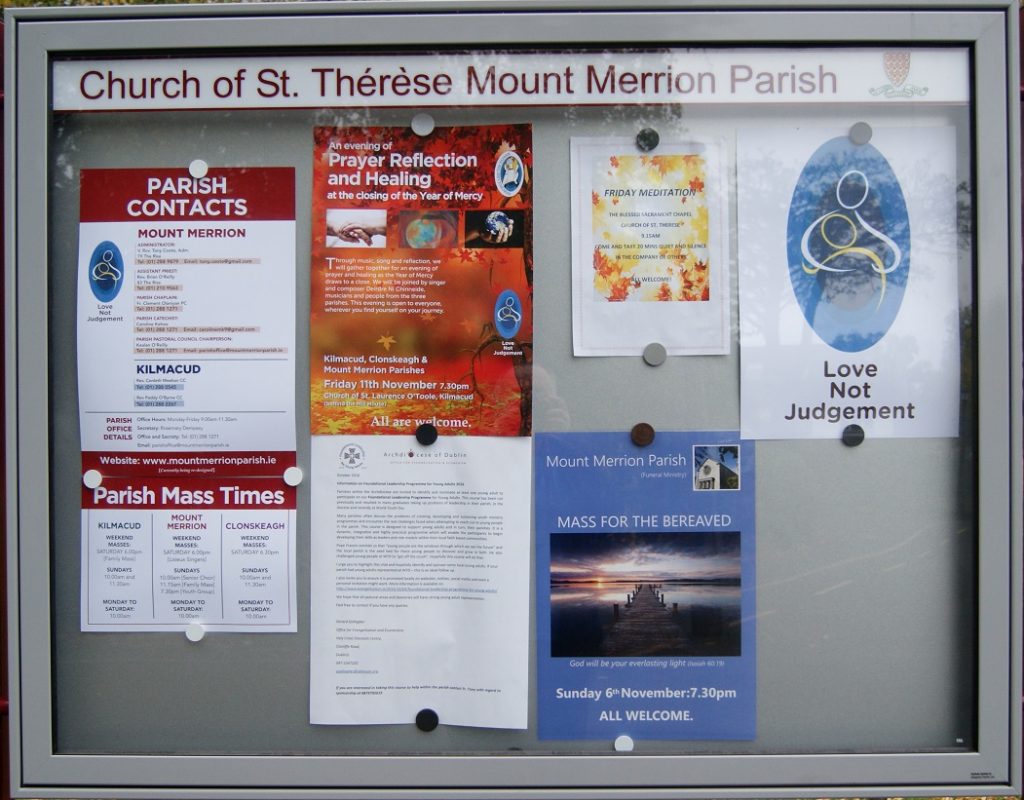 Notice Board Church of St Thérèse, Mount Merrion Parish