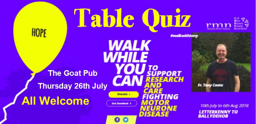 Table quiz in the Goat on 26th July – all welcome